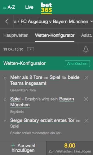 Bet365 Wetten Konfigurator Bayern Augsburg