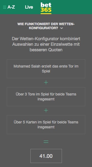 Kurze Erklärung zum Bet365 Wetten-Konfigurator