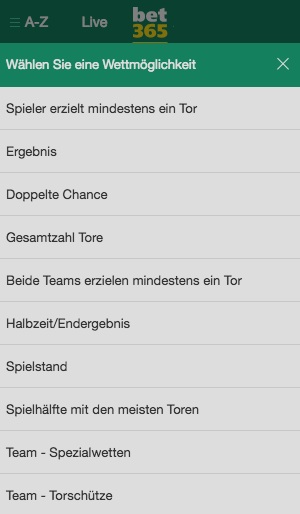 Bet365 Wetten-Konfigurator Wettmärkte