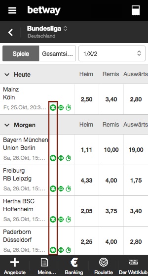 Das Hashtag Symbol zeigt an dass der Bet Builder verfügbar ist