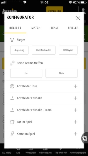 Bwin Konfigurator Wettmärkte Bundesliga