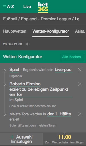 bet365 betbuilder Wett Tipp Leicester Liverpool