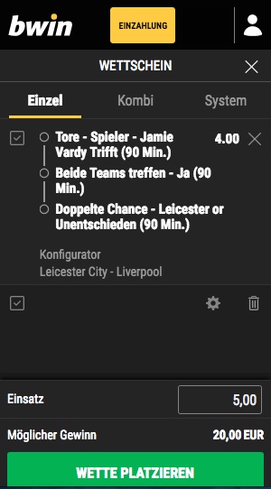 Leicester Liverpool Wett Tipp im Bwin Konfigurator