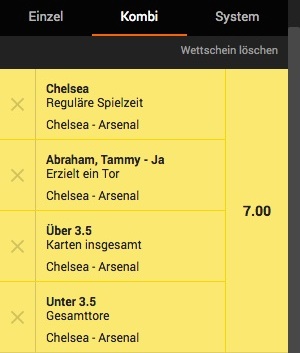 888sport Bet Builder Kombi Wettschein Chelsea Arsenal