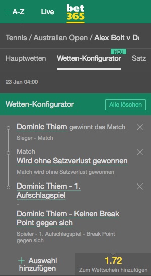 bet365 Tennis Wetten Konfigurator