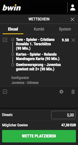 Bwin Konfigurator Tipp Juventus vs. Udinese
