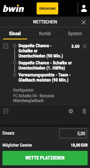 Bwin Konfigurator Tipp für Schalke vs. Gladbach