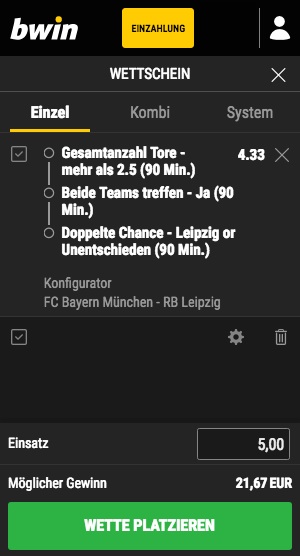 Bwin Konfigurator Tipp zu Bayern Leipzig