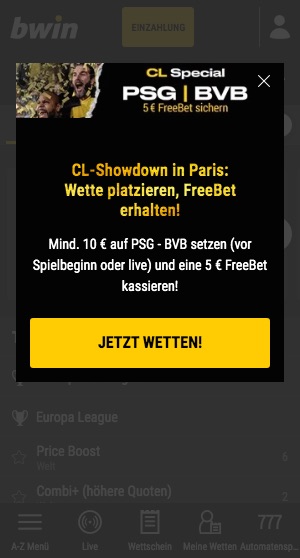 Bwin 5 Euro Gratiswette PSG Dortmund