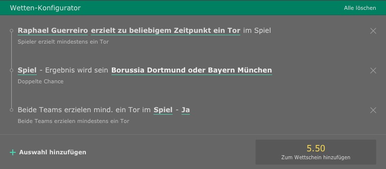 Bet365 Konfigurator Wette BVB FCB