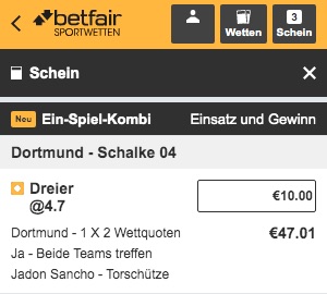 Dortmund Schalke im Betfair Konfigurator