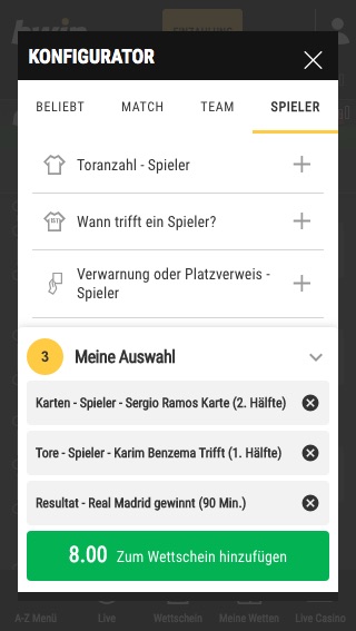 Bwin Konfigurator Wette auf Real Madrid vs. Valencia