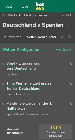 bet365 Konfigurator Tipp Deutschland Spanien