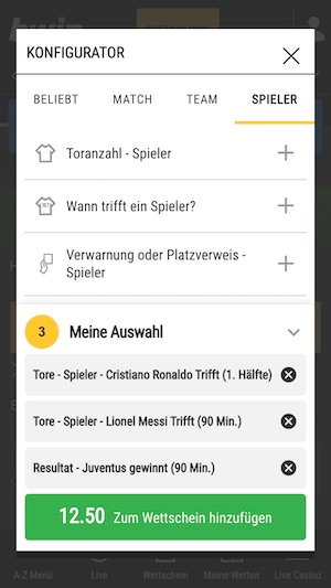Bwin Konfigurator Wette Barcelona Juventus Messi und Ronaldo treffen