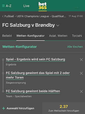 Salzburg Bröndby Konfigurator Wett Tipp bei bet365