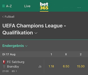 Salzburg Bröndby Bet365 Wettquote CL Playoff