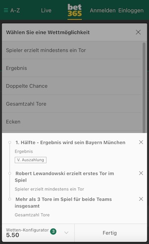 bet365 Konfigurator Bayern gegen Kiew